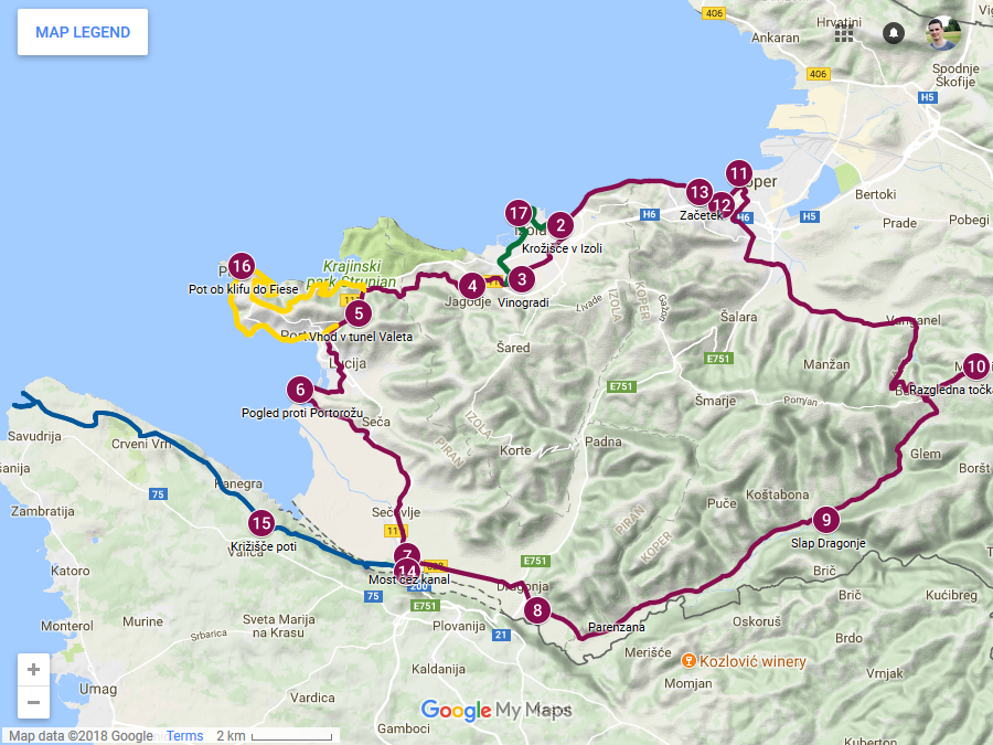 Zemljevid poti po Slovenski obali