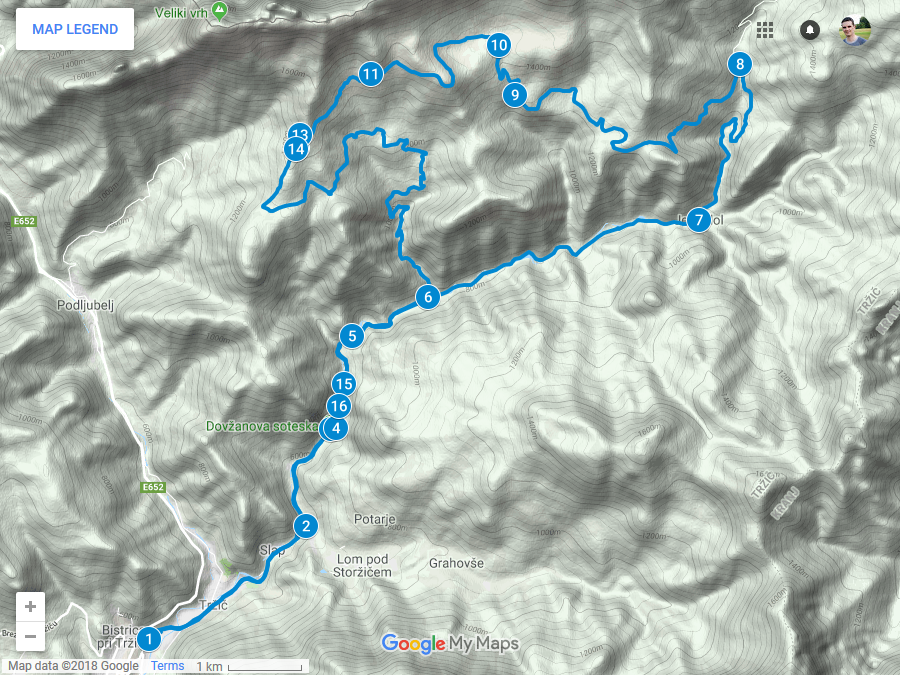 Zemljevid poti Od Tržiča proti planini Šija in vrhu Kofce