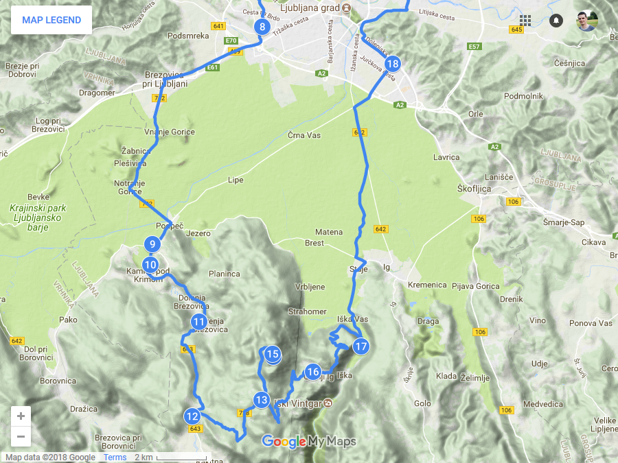 Zemljevid poti iz Črnuč do Krima