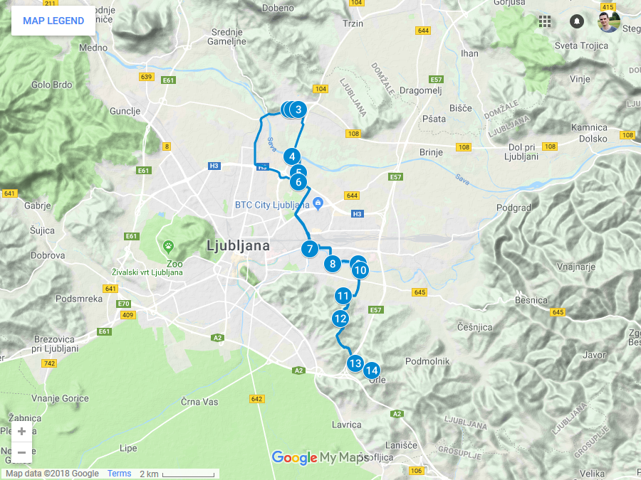 Zemljevid poti iz Črnuč na Orle