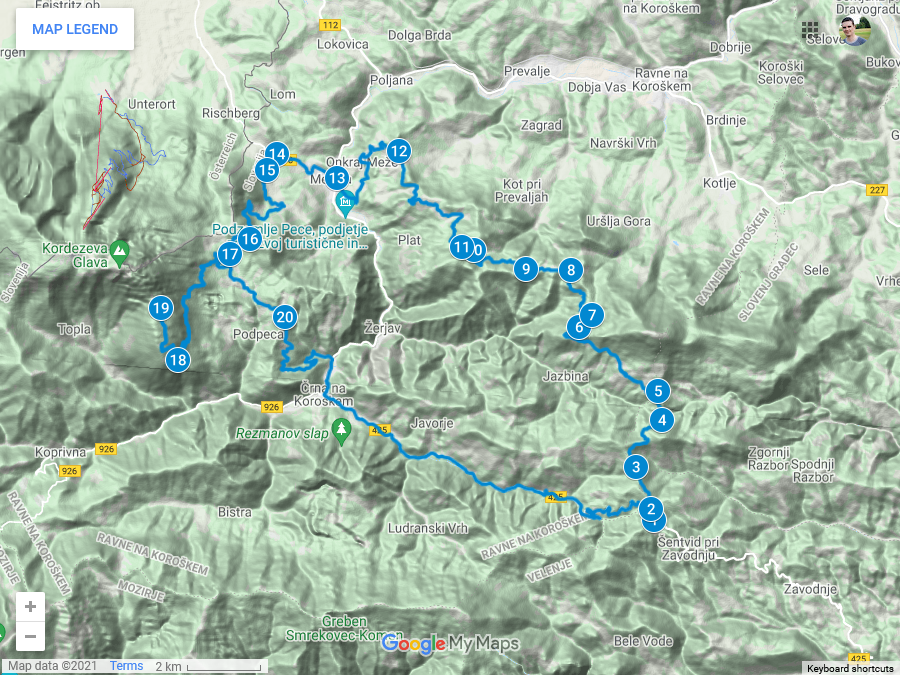 Zemljevid poti na Peco