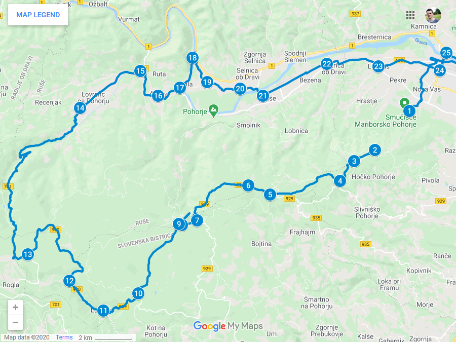 Zemljevid poti po Pohorju