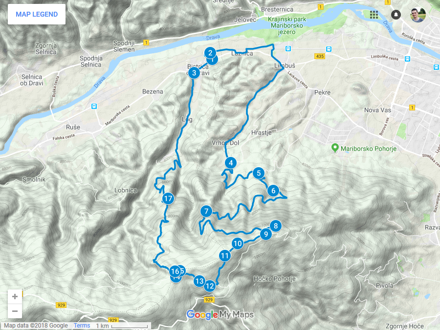 Zemljevid poti na Pohorje