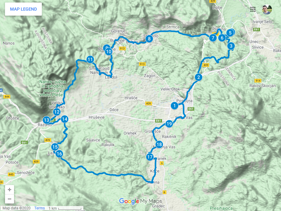 Zemljevid poti okoli Postojne