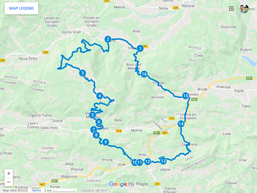 Zemljevid poti na Trojane preko Menine planine