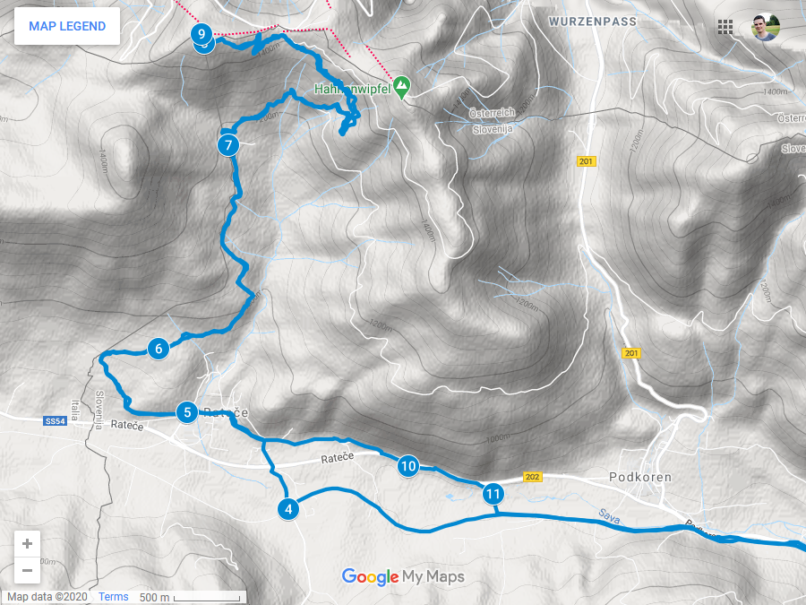 Zemljevid poti iz Kranjske gore na Tromejo