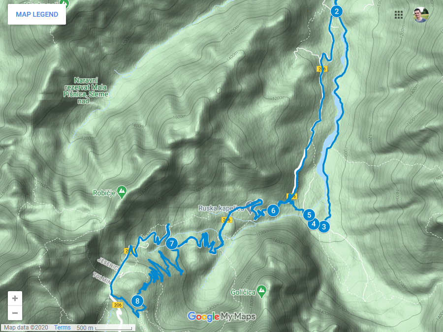 Zemljevid poti na Vršič